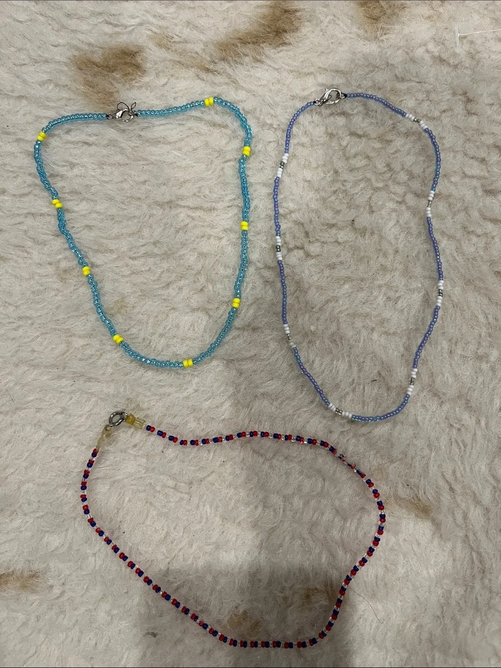 3 Set Handmade Beaded Kids Necklace Set - Blue, Light Blue & Red